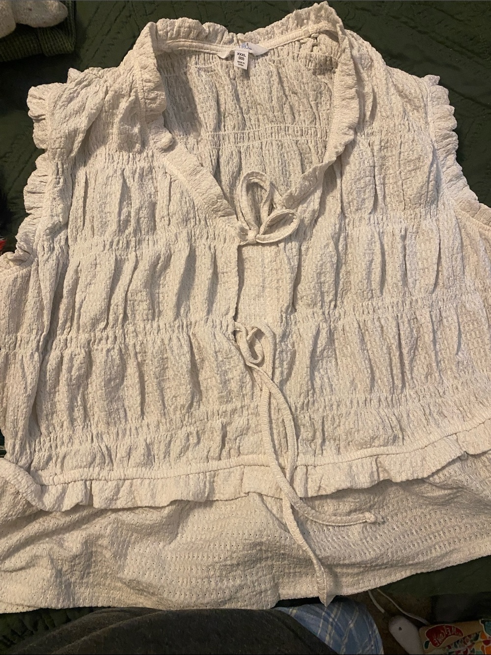 Time and Tru Cream Ruffle Tie-Front Blouse